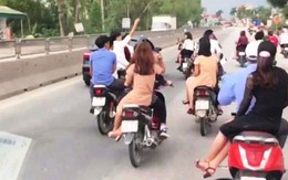 Phản cảm đoàn rước dâu không mũ bảo hiểm, lạng lách trên quốc lộ