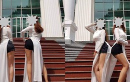 Mặc áo dài với quần đùi, hai cô gái bị chỉ trích mạnh mẽ