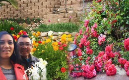 Ngưỡng mộ ông chồng đảm dành 2 tháng tự bốc gạch, xây vườn bậc thang cho vợ trồng hoa