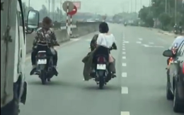 Nhóm nam thanh nữ tú đưa dâu theo kiểu dàn hàng 4, hò hét và chặn đầu ô tô tải trên Quốc lộ 1