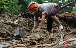 Xót xa cặp vợ chồng bới tìm két sắt trong căn nhà bị lũ đánh sập