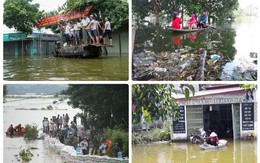 Hà Nội: Nước lũ rút dần, người dân ngoại thành vẫn phải đi lại bằng thuyền