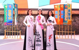 Trần Tiểu Vy diện áo dài đọ dáng với hai Á hậu Phương Nga, Thúy An