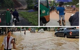 Lũ cuồn cuộn đổ về, quốc lộ 6 bị chia cắt, mặt đường biến thành sông