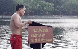 Hà Nội: Nắng nóng cao độ, nhiều người bất chấp nguy hiểm vẫn nhảy xuống hồ Bảy Mẫu bơi lội