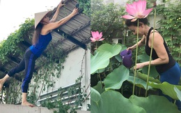 Mẹ Hồ Ngọc Hà tập Yoga, hít thở không khí trong lành trong khu vườn trên sân thượng
