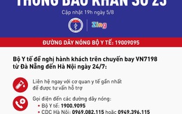 Khẩn cấp tìm người trên chuyến bay VN7198 từ Đà Nẵng về Hà Nội vì có nhiều khách mắc COVID-19