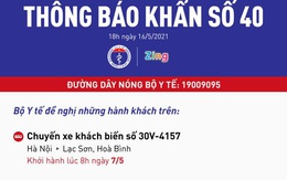 KHẨN: Bộ Y tế tìm người đi xe khách từ Hà Nội đến Hoà Bình ngày 7/5