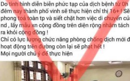 Nghệ An: Phạt mức cao nhất người tung tin "TP Vinh sẽ áp dụng Chỉ thị 16+"