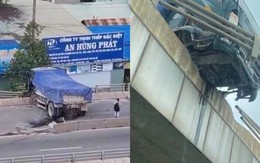 Kinh hãi xe ben suýt rơi từ cầu vượt Amata xuống đường đông phương tiện