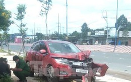 Sau khi tông đổ cây, tài xế ô tô 'ngồi thiền' trên vỉa hè