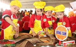 Hàng trăm trẻ mầm non Hải Dương lần đầu tiên tự làm bánh Gai cổ truyền Ninh Giang