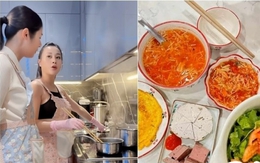 Hoa hậu đến nhà Phương Oanh để học nghề nấu ăn, đảm không kém vợ Shark Bình