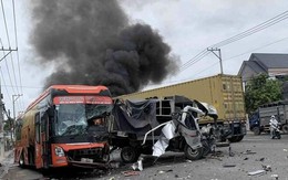 Hiện trường vụ tai nạn liên hoàn giữa xe khách, xe tải và container khiến 10 người bị thương