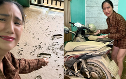 MC Cát Tường trước căn nhà đầy bùn đất sau khi cơn bão 13 càn quét qua