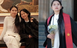 Con gái NSND Trung Anh diện áo dài, quàng khăn lá cờ Tổ quốc trong lễ tốt nghiệp ở Mỹ