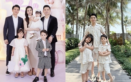 Anh chồng Đỗ Mỹ Linh đi du lịch cùng cặp song sinh, khoe khéo đồ em dâu 'tài trợ'