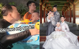 Cặp song sinh nhà Phương Oanh - Shark Bình mới 1 tuổi đã được bố mẹ cho học bơi