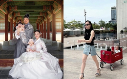Cặp song sinh nhà Phương Oanh theo mẹ đi dạo cũng khiến khán giả bật cười