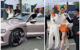 Kỳ Duyên lái xe điện Porsche gần 5 tỷ đồng chở Đoàn Thiên Ân đi sự kiện