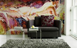 Phòng khách độc đáo nhờ tranh phủ kín tường
