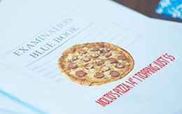 Quảng cáo bánh pizza trên bài thi