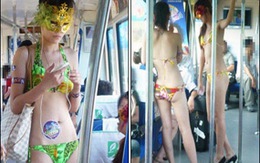 Thiếu nữ mặc bikini đi xe buýt