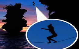 Rợn người cô gái khỏa thân đi trên dây