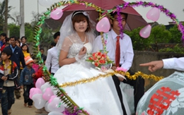 Gặp cô dâu, chú rể đón dâu bằng... xe trâu