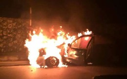 Xế sang Lexus bất ngờ bốc cháy, 3 người lao ra ngoài