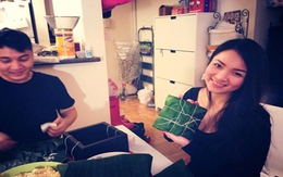 Thủy Top cùng bạn trai gói bánh chưng đón Tết ở Mỹ