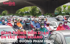 Giao thông hỗn loạn, ùn tắc kinh hoàng trên trục đường Phạm Hùng do mưa lớn kéo dài