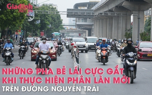 Những pha bẻ lái cực gắt khi thực hiện tách riêng làn ô tô, xe máy trên đường Nguyễn Trãi