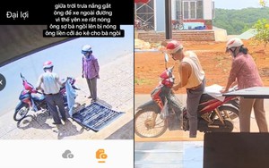 Cụ ông cởi áo che yên xe để vợ ngồi không bị nóng, dân mạng gọi là soái ca