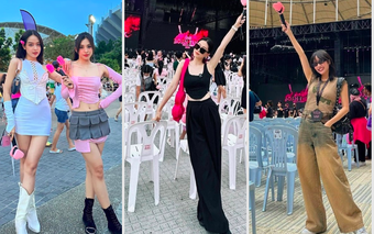 Thời trang đi ‘đu’ BlackPink: Thùy Tiên - Phương Nga chuẩn 'hồng đen', vợ chồng Diệu Nhi - Anh Tú 'lạc quẻ'