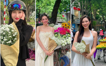 Thùy Tiên, Tiểu Vy 'bắt trend' chụp ảnh mùa thu Hà Nội, nhan sắc đời thường khiến fan ngỡ ngàng