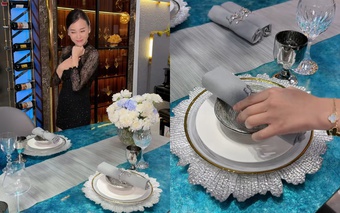 Phương Oanh soạn bàn ăn ở nhà, gây chú ý vì ngỡ nhà hàng 5 sao