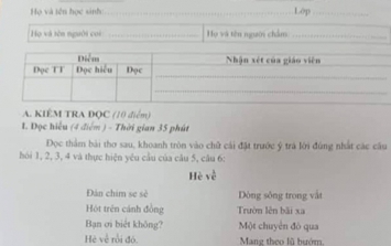 Bài kiểm tra Tiếng Việt lớp 1 gây tranh cãi nhất MXH hôm nay vì quá khó: 'Đề thế này, các con ở lại lớp hết!'