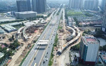 Cận cảnh đại công trường nút giao 2.400 tỷ đồng kết nối Vành đai 3.5 với Đại lộ Thăng Long