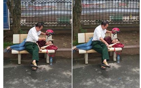 Bức ảnh người cha che nắng cho con gái giữa trưa khiến nhiều người xúc động