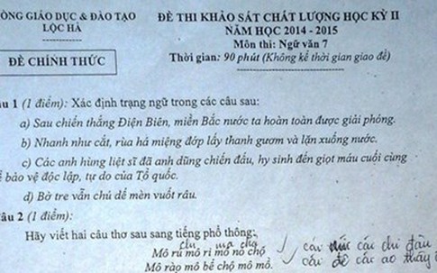 Độc đáo đề thi “dịch” tiếng Hà Tĩnh sang… tiếng phổ thông