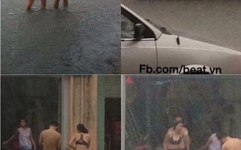 Hoảng hốt với hình ảnh cặp đôi mặc bikini lội giữa phố sau cơn mưa