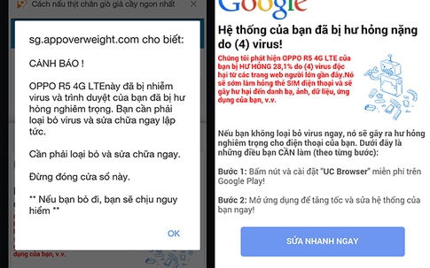 Tắt cảnh báo giả mạo virus trên smartphone