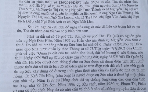 Vụ kiện đòi nhà cho ở nhờ tại 79 Tây Sơn: Kháng nghị bất thường của Viện kiểm sát cấp cao