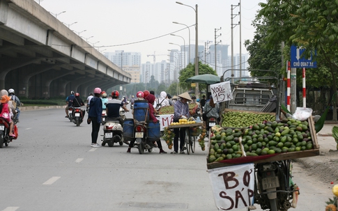 “Chợ” hoa quả ngang nhiên họp dưới lòng đường