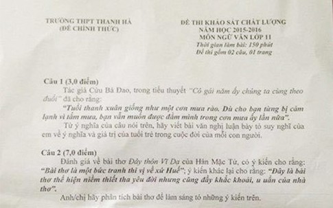 Đề thi lớp 11 về 'Cô gái năm ấy chúng ta cùng theo đuổi'