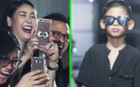 Vợ chồng Hà Kiều Anh thích thú xem hai con catwalk