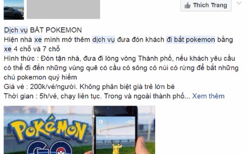 Dịch vụ xe đưa đón đi bắt Pokemon bắt đầu nở rộ