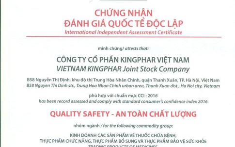 Kingphar Việt Nam nhận chứng chỉ "An toàn chất lượng"