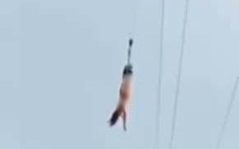 Say sưa nhảy bungee, cô gái trẻ bị bay sạch quần áo mặc trên người